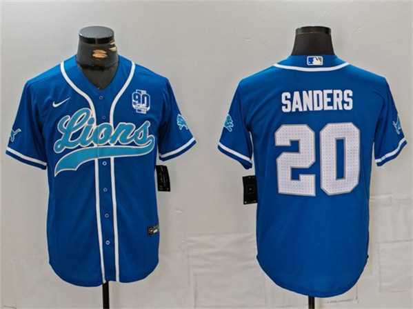 Men%27s Detroit Lions #20 Barry Sanders Blue With 90th Anniversary Patch Cool Base Stitched Baseball Jersey1->detroit lions->NFL Jersey